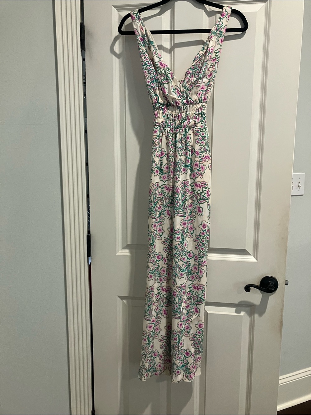 LOFT Cream Floral Jumpsuit with Pink & Green Print